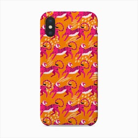 Bright Pink Tiger Pattern On Vibrant Orange Pattern With Decoration Phone Case
