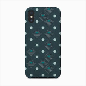 Geometric Pattern With Green And Light Blue Suns On Dark Blue Phone Case