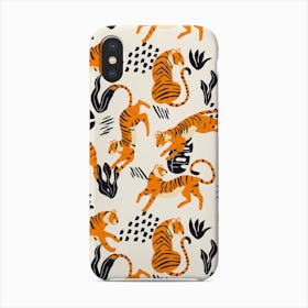 Tiger Pattern On White With Dark Tropical Leaves Decoration Phone Case