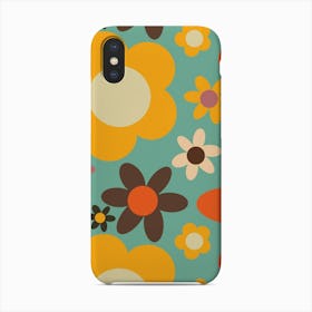 Bold 70s  Retro Floral Blue Phone Case