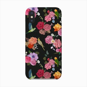 Beautiful Roses And Tropical Birds Black Phone Case
