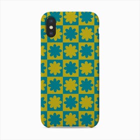 Check Flowers Mustard And Aqua Phone Case
