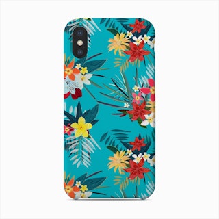 Frangipani, Lily Palm Leaves Tropical Vibrant Colored Trendy Summer Pattern Phone Case