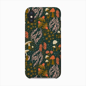 Golden Mushroom Pattern On Green Phone Case