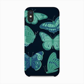 Texas Butterflies   Green And Blue On Navy Phone Case