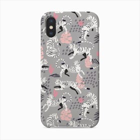 White Tiger Pattern On Gray With Pink Decoration Phone Case