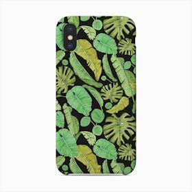 Beautiful Watercolor Tropical Leaves Black Pattern Phone Case
