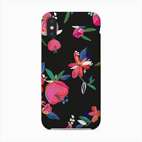 Pretty Hand Drawn Bloom Floral Black Background Pattern Phone Case