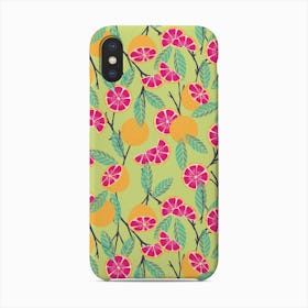 Grapefruit Pattern On Lime Green With Floral Decoration Phone Case