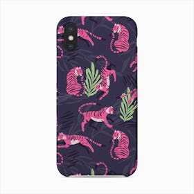 Pink Tiger Pattern On Purple With Floral Decoration Phone Case