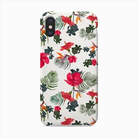 Red Hibiscus And Heaven Bird Exotic Garden Pattern White Phone Case