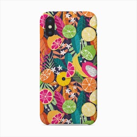 Tropical Fruits Pattern On Deep Purple With Floral Decoration Phone Case