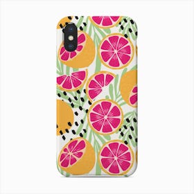 Grapefruit Pattern On White With Floral Decoration Phone Case
