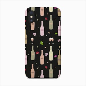 Colorful Champagne Bottle And Glass Of Champagne With Orchid Pattern Black Background Phone Case