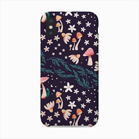 Mushroom Pattern On Purple With Florals Phone Case
