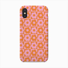 Floral Checker Orange Pink Phone Case