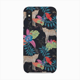 Hand Drawn Leopard Colorful Tropical Heaves And Hibiscus Artistic Flower Pattern Phone Case