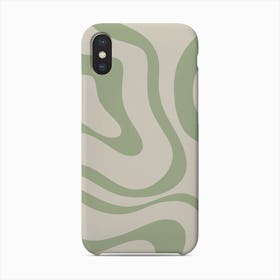 Modern Retro Liquid Swirl Abstract Pattern In Sage Green And Beige Phone Case
