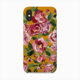 Happy Peony With Mustard Yellow Background Phone Case