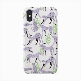Tropical Light Purple Cheetah Pattern On White With Green Florals Phone Case