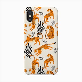 White Tiger Pattern With Floral Decoration On White Phone Case