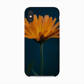 Orange Flower On Blue Background Phone Case