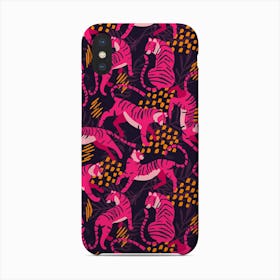 Vibrant Pink Tigers On Dark Purple Pattern Phone Case
