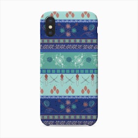 Decorative Border Blue Colored Hand Drawn Flowers Phone Case