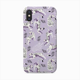 White Tiger Pattern On Pastel Purple Phone Case