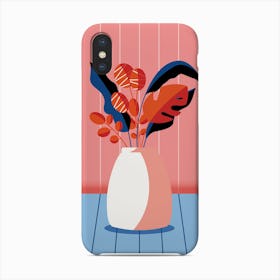 Vase With Decorative Florals On Light Pink And Blue Background Phone Case