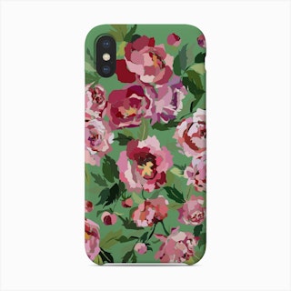 Happy Peony Vintage Mint Background Phone Case