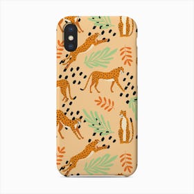 Tropical Cheetah Pattern On Beige With Florals And Decoration Phone Case
