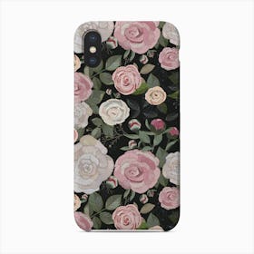 Peony And Rose Pattern Black Background Phone Case