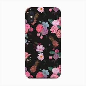 Hand Drawn Pineapple And Pink Roses Summer Time Beautiful Romantic Design Pattern Phone Case