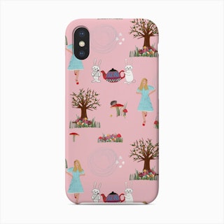 Alice'S Adventures In Wonderland Pattern Pink Background Phone Case