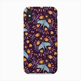 Night Blue Moth On Floral Purple Background And Decoration Pattern Phone Case