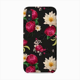 Hand Drawn Pink Peony And White Lotus Flower With Cherry Bloossom Flowers Cheerful Vibrant Colored Pattern Phone Case