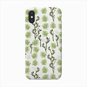 Tree, Birds And Palm Leaves Tropical Minimal Pattern Phone Case