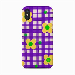 Purple And Yellow Floral Check Phone Case