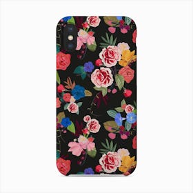 Beautiful Roses, Carnation, Bud, Berries And Mix Flowers Vintage Pattern Black Phone Case