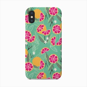 Grapefruit Pattern With Florals And Branches On Green Phone Case