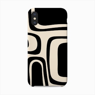 Palm Springs Minimalist Midcentury Modern Abstract Pattern In Black And Almond Cream Phone Case