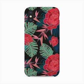 Hand Drawn Tropical Flowers Aeonium And Heaven Bird Flower Exotic Pattern Phone Case