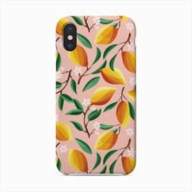 Sunny Lemon Pattern With Florals On Pink Phone Case