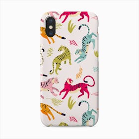 Colorful Tiger Pattern On White With Floral Decoration Phone Case