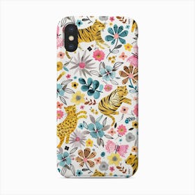 Spring Tigers Flowers Pink Blue Phone Case