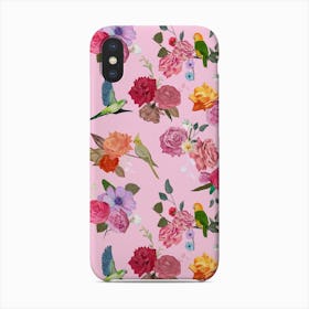 Beautiful Roses And Tropical Birds Pink Phone Case