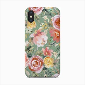 Pastel Peony Rose Floral Bouquet Green Phone Case