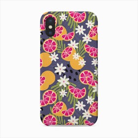 Grapefruit Pattern On Purple With Floral Decoration Phone Case