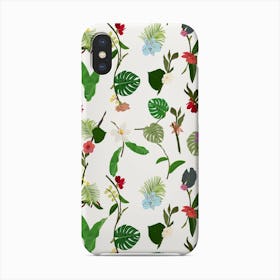 New Botanical Tropic Flowers And Tropical Leaves White Background Phone Case